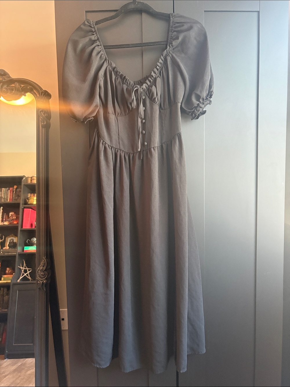 Black Puff Sleeve Dress with Corset Style Waist